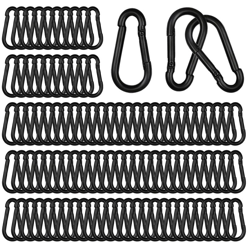 HANDRERLEE 100 PCS 2.36'' Spring Snap Hook Carabiner, M6 1/4 Inch Galvanized Black Steel Carabiner Clip, 260LBS Holding Capacity Quick Link Clip Keychain for Hammock Dog Leash & Camping Gym - Image 1
